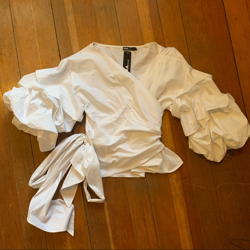 Cotton Puff Sleeve Wrap Top *with tags*